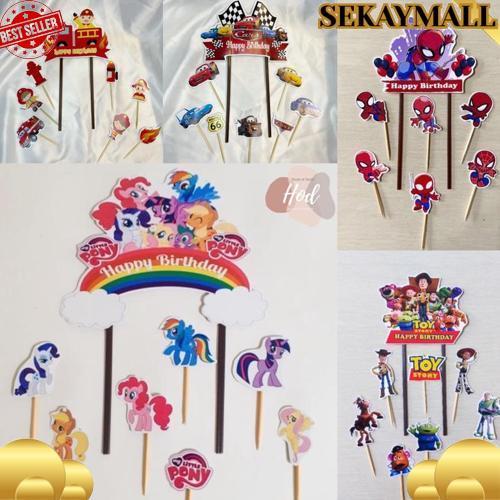 Premium Topper Hbd Karakter Set Hiasan Kue Kartun Tulisan Happy Birthday Dekorasi Cake Spiderman / C