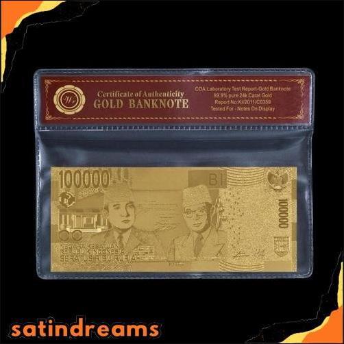 Cod Uang Replika 100.000 Rupiah Lapis Emas 24K Seratus Ribu Gold Plated