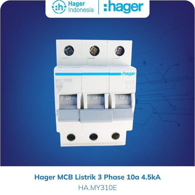 Promo Hager MCB 10a 10 Ampere 3 Phase 4.5kA - MY310E Diskon