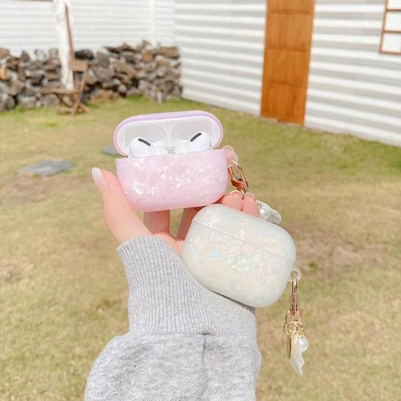 Premium Silikon Case Apple AirPods Motif Shell Pattern + Tali Mutiara Silicone Earpods Inpods Earpho