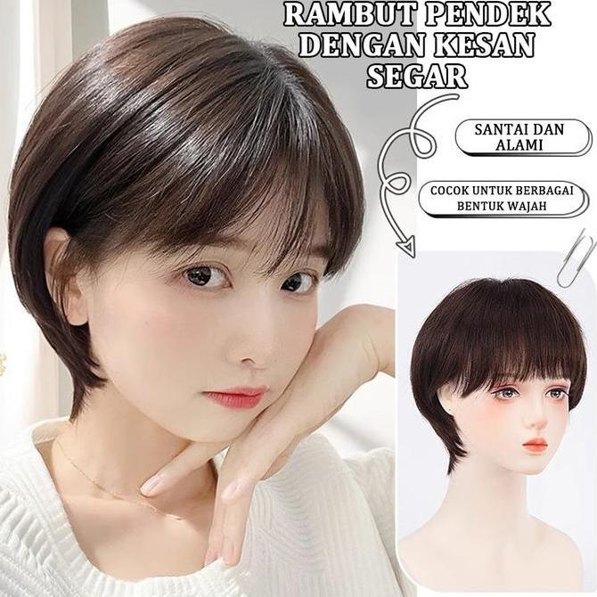 Wig Wanita Full Kepala/Wig Rambut Pendek/Wig Tanpa Poni Daily/Wig Korean Natural Wanita/Wig Rambut W