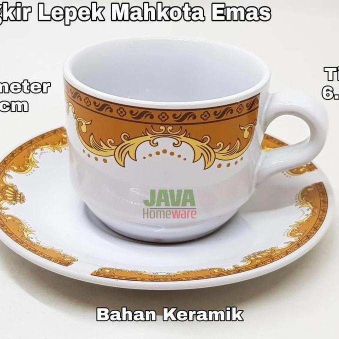 CANGKIR LEPEK KERAMIK MAHKOTA ( Isi 6 cangkir 6 lepek)