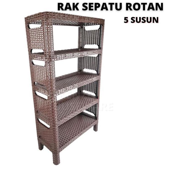 Rak Sepatu Rotan Tinggi Susun 3 4 5 Tingkat Rak Tempat Sepatu Sandal Rotan TABITHA CO