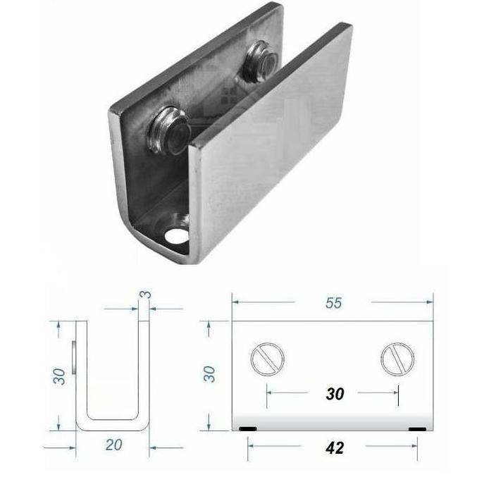 Ambalan Klem Jepit Kaca 10 - 12 Mm Glass Clamp U Jepit Klem Kaca 12 Mm