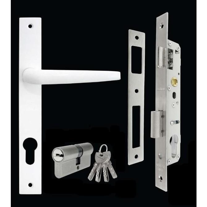 Set Kunci Pintu Aluminium 9055 Handle + Mortise + Silinder Kunci