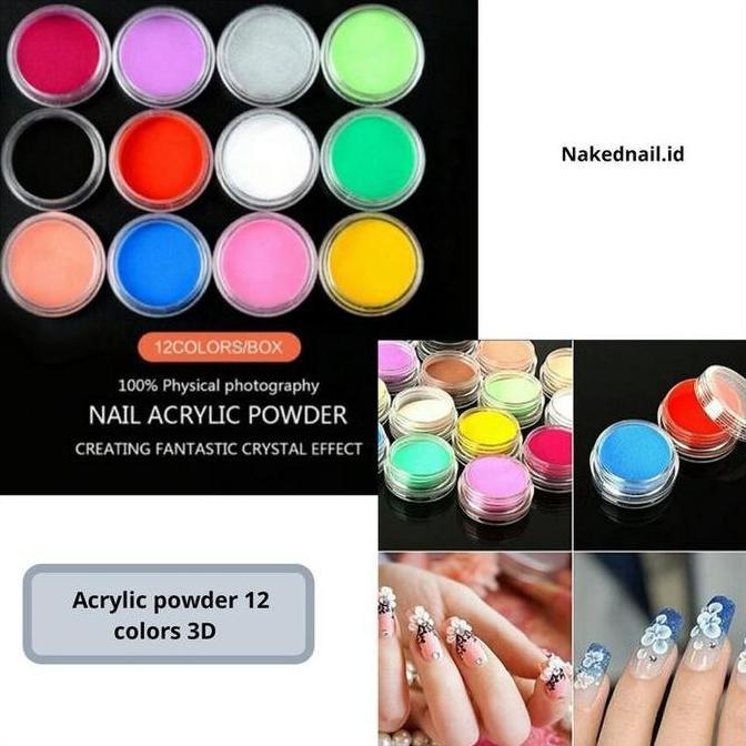 Acrylic powder 12 warna set nail art 3D colors acrylic powder / bubuk akrilik 3d / akrilik powder