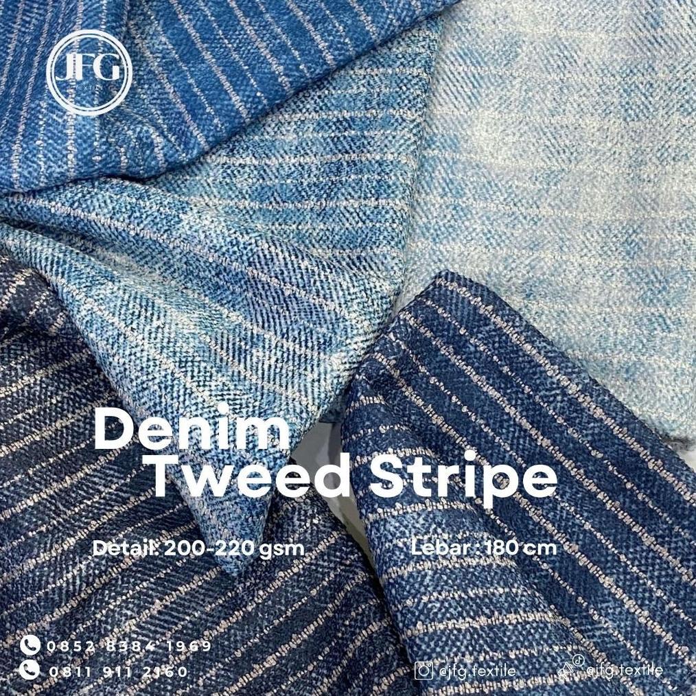Bahan Kain Denim Tweed Knit Stripe | Bahan Adem & Stretch | Tebal Tidak Menerawang | Lebar 180 CM