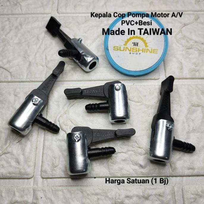 Adaptor Kop Pompa Ban Dalam Sepeda Pentil AV Schrader Model Tekuk Lipat Besi Plastik Made In Taiwan