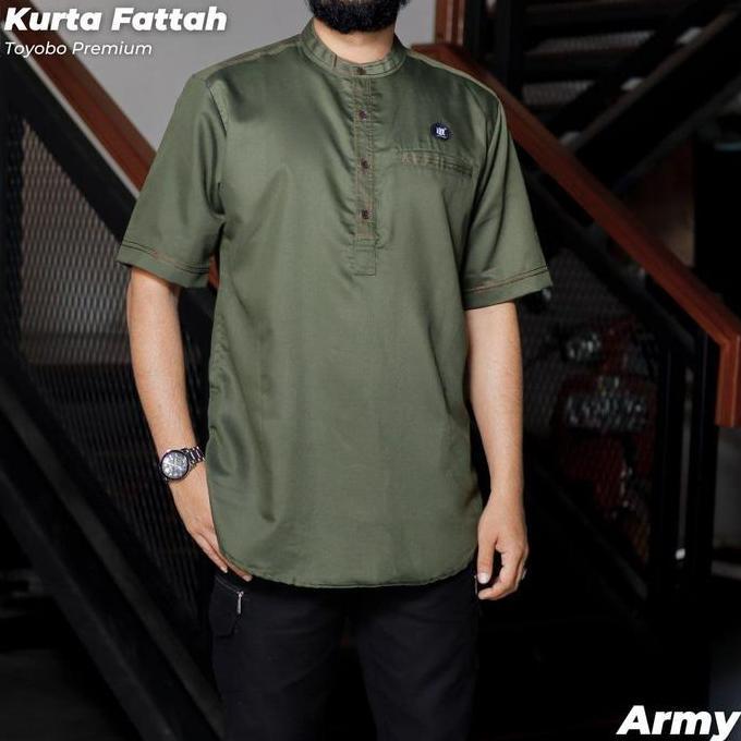 Baju Koko Kurta Kemeja Koko Pria Dewasa Lengan Pendek Fattah by Mosped Original Terlaris