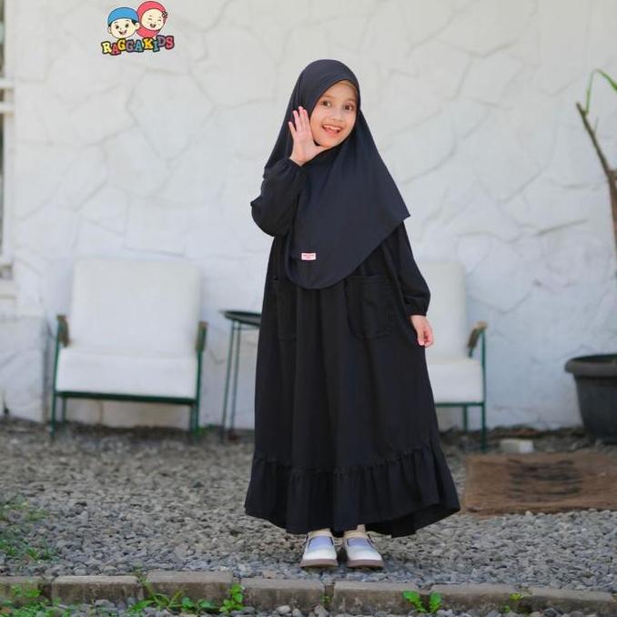 Raggakids Gamis Hitam Polos Bahan Kaos Rg 52 V2 usia 4-13 tahun Terlaris