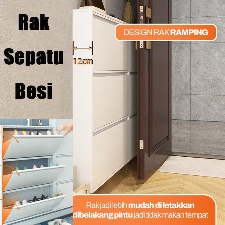 Rak Sepatu Besi | Lemari Sepatu Besi Tertutup Susun 2-4 Layer | Rak Sepatu Kuat Tebal | Minimalis Te