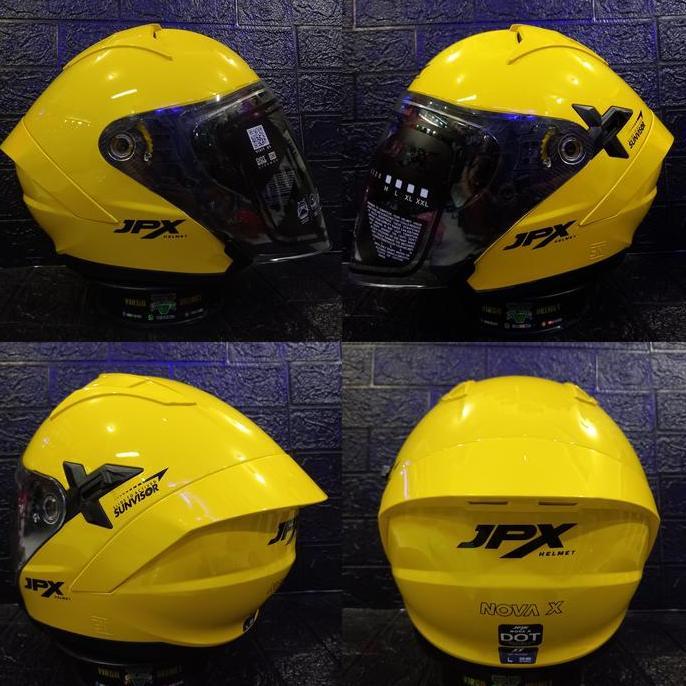 JPX HELM NOVA X SOLID YELLOW LEMON GLOSS BLACK DOUBLE VISOR