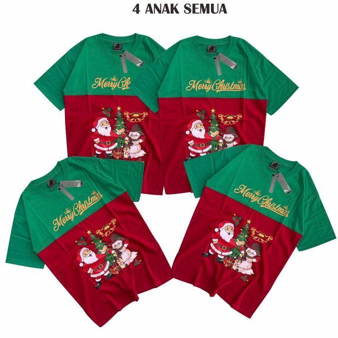 BRINGHTWEAR Paket 4 Kaos Natal Spesial Bahan Katun 24S Ukuran M L XL XXL XXXL Cocok untuk Anak dan D