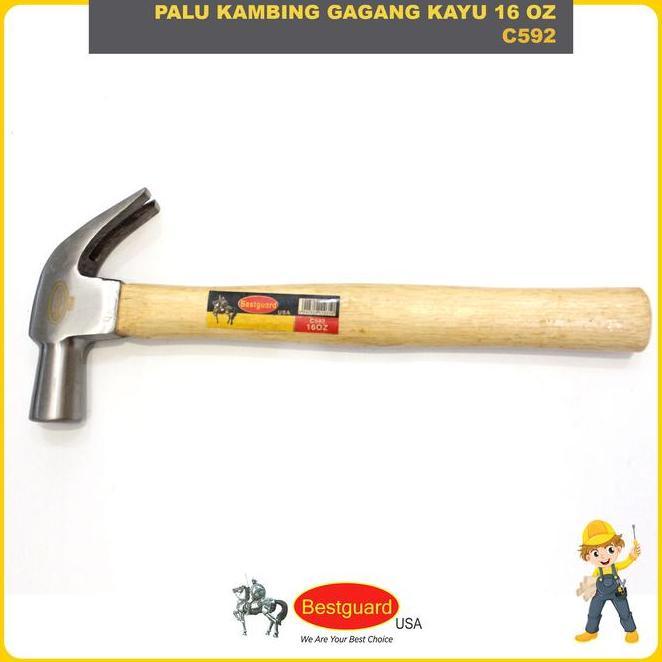 Bestguard Palu Kambing Gagang Kayu 16 Oz