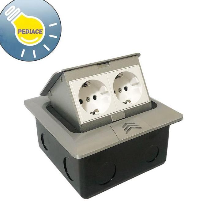 Stop Kontak Lantai Arde 2 Lubang Stop Kontak Tanam Flip Up Silver