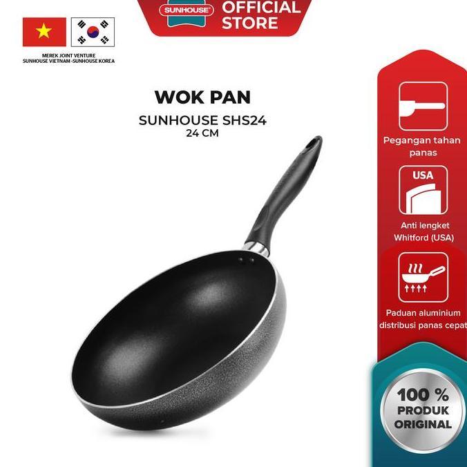 Sunhouse Shs24 Deep Frypan Anti Lengket Hitam 24 Cm 1 Pcs