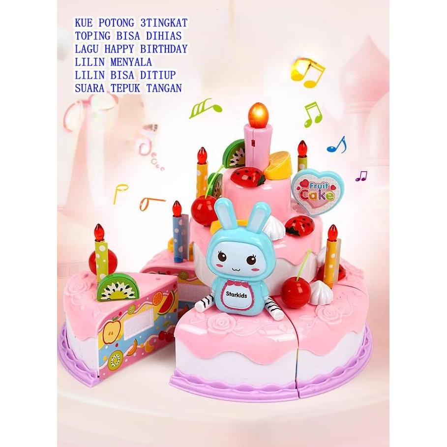 New- MAINAN KUE ULANG TAHUN 3TINGKAT TIUP LILIN BIRTHDAY CAKE