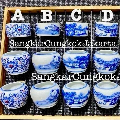 Cepuk Keramik Lukis Burung Sedang Tieumi Kenari Ciblek Ori Cungkok Set 3pcs