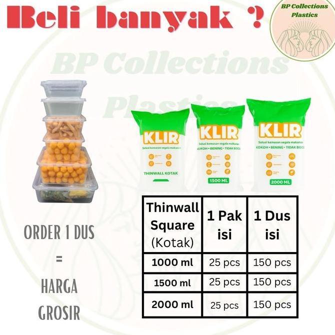 New- 1 DUS THINWALL BOX 500ML 650ML 750ML 1000ML 1500ML 2000ML 3000ML RECTANGLE SQUARE PERSEGI PANJA