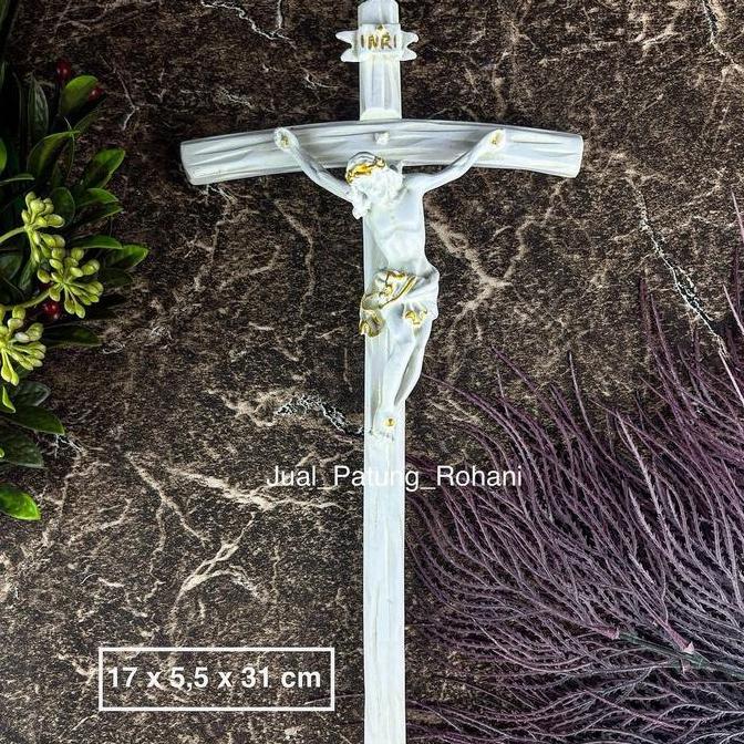 ] Salib Dinding Gantung Yesus Lengkung putih