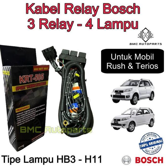 Kabel Relay BOSCH Original Untuk Lampu Rush & Terios - 3 Relay 4 Lampu PREMIUM