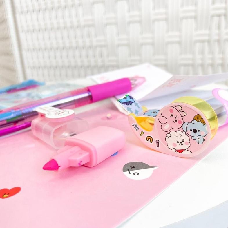 1 Set Alat Tulis 4In1 Buku Pulpen Highlighter Tape Bts Notebook Bt21 Murah Baru