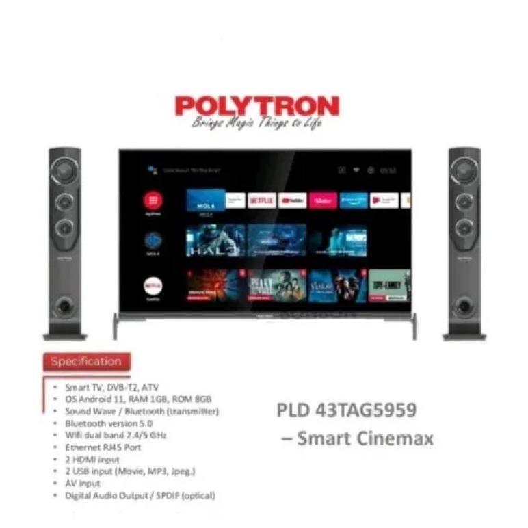 TV Led Polytron CINEMAX 43 Inch Pld 43Ta5055  / 43ta 5055  Android Tower Speaker ( Medan )