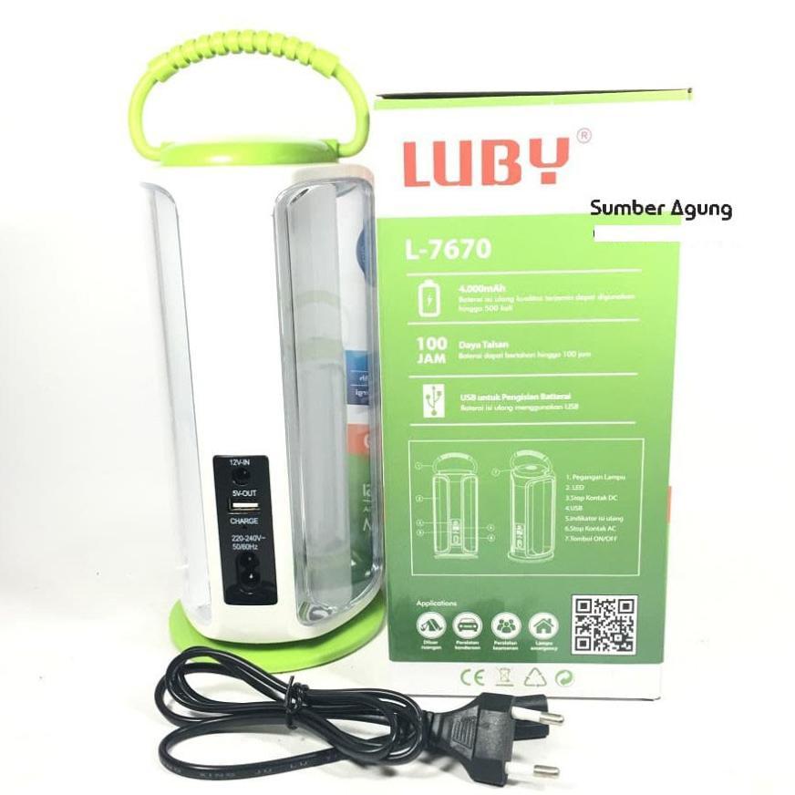 L7670 Luby Emergency Lentera 4000mAh Tahan 100Jam Bisa Cas HP 7670 Lampu emergency