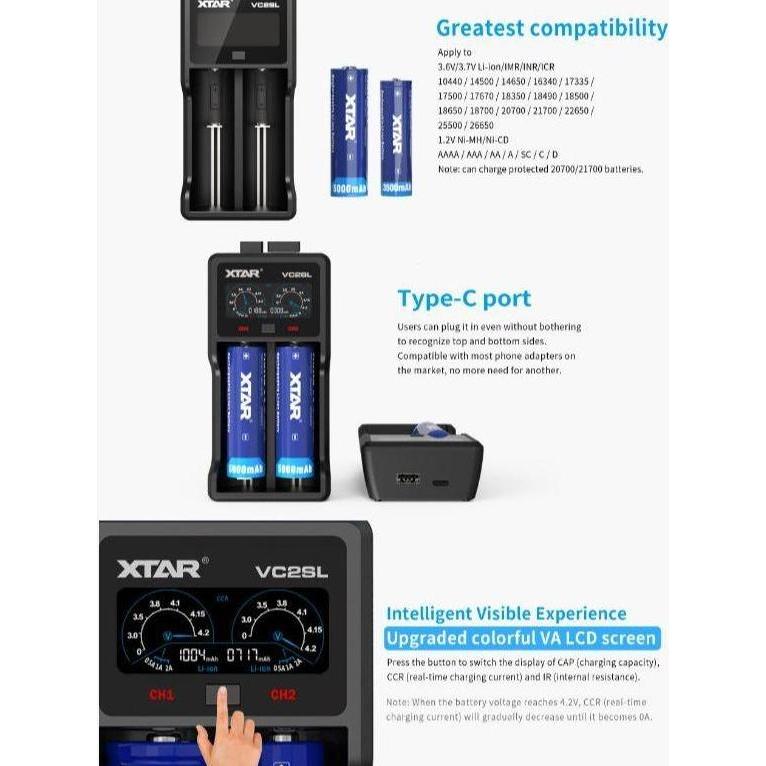 Xtar Vc2Sl Charger, Protected 21700, Usb C, Power Bank Function