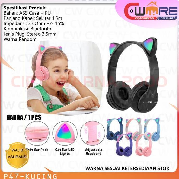 ~~~~~] Headset Headphone Bluetooth P47 Cat Kucing Bando Wireless P47M - DBS