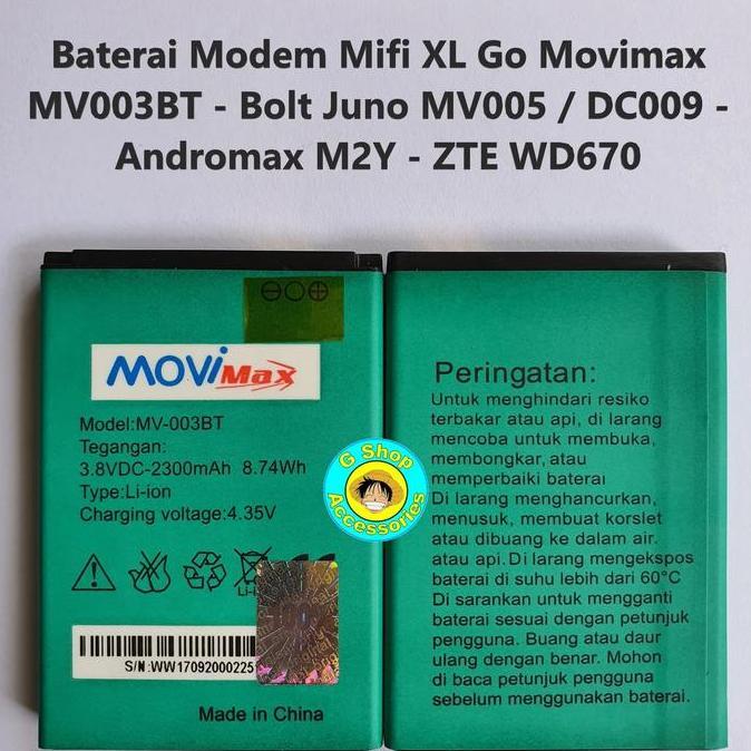 Baterai Modem Mifi Xl Go Movimax Mv003Bt / Mv005 / M2Y / Zte Wd670
