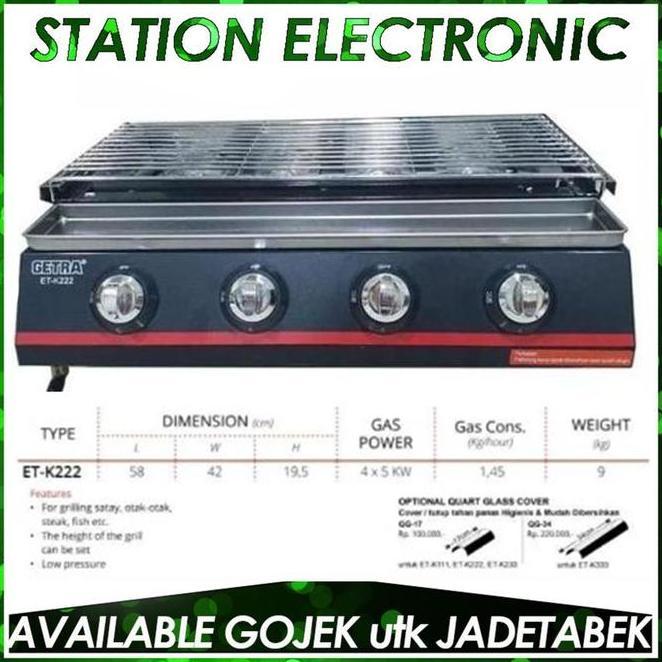 Getra Etk222 Alat Pemanggang Bbq Gas 4 Burner Panggangan Ayam Ikan Sate Stainless Steel Mesin Pangga