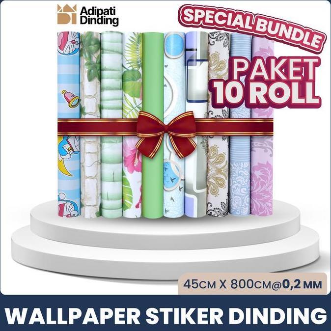 BUNDLE  PAKET 10 ROLL WALLPAPER DINDING ALL VARIANT UKURAN PER ROLL 45CM X  8 METER HARGA JADI LEBIH