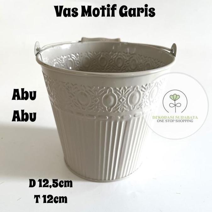 =====] Vas / Pot Kaleng Motif Garis Modern Flower