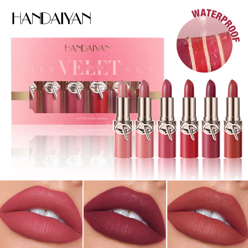 Set lipstik lintas batas 6 lipstik matte lipstik beludru HANDAIYAN lipstik anti lengket cangkir anti