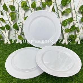 { 6 pcs] Piring Melamin VT Putih Polos | Piring Cantik Kuat Tahan Lama | Piring Besar | Piring Kue |