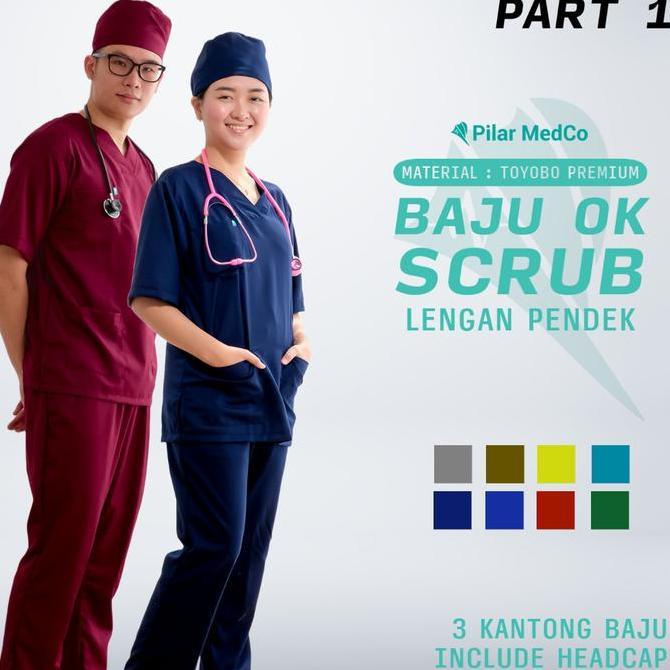 Baju Ok Lengan Pendek - Baju Scrub Medis Lengan Pendek - Bahan Toyobo