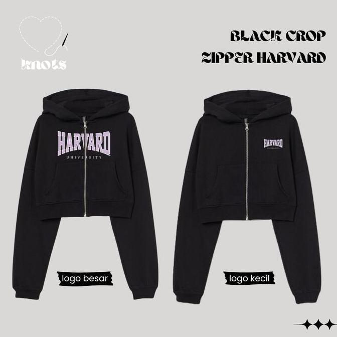 Crop Zipper Harvard Black Hoodie Lembut stylis ziper crop hitam hoodie & jumper