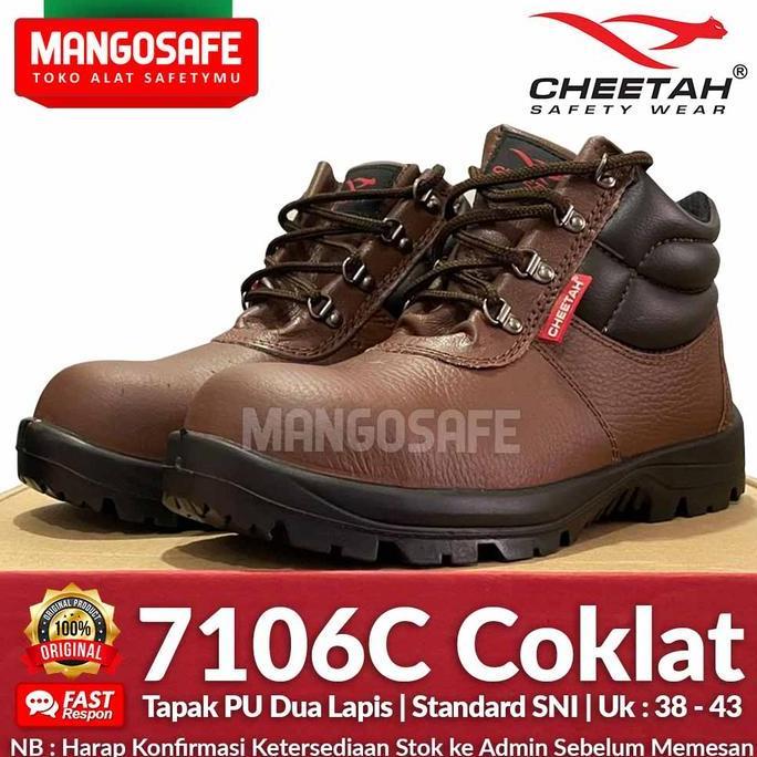 HARGA DISC - Cheetah 7106C Sepatu Safety Proyek PU Bertali Semi Boot 7106 Coklat