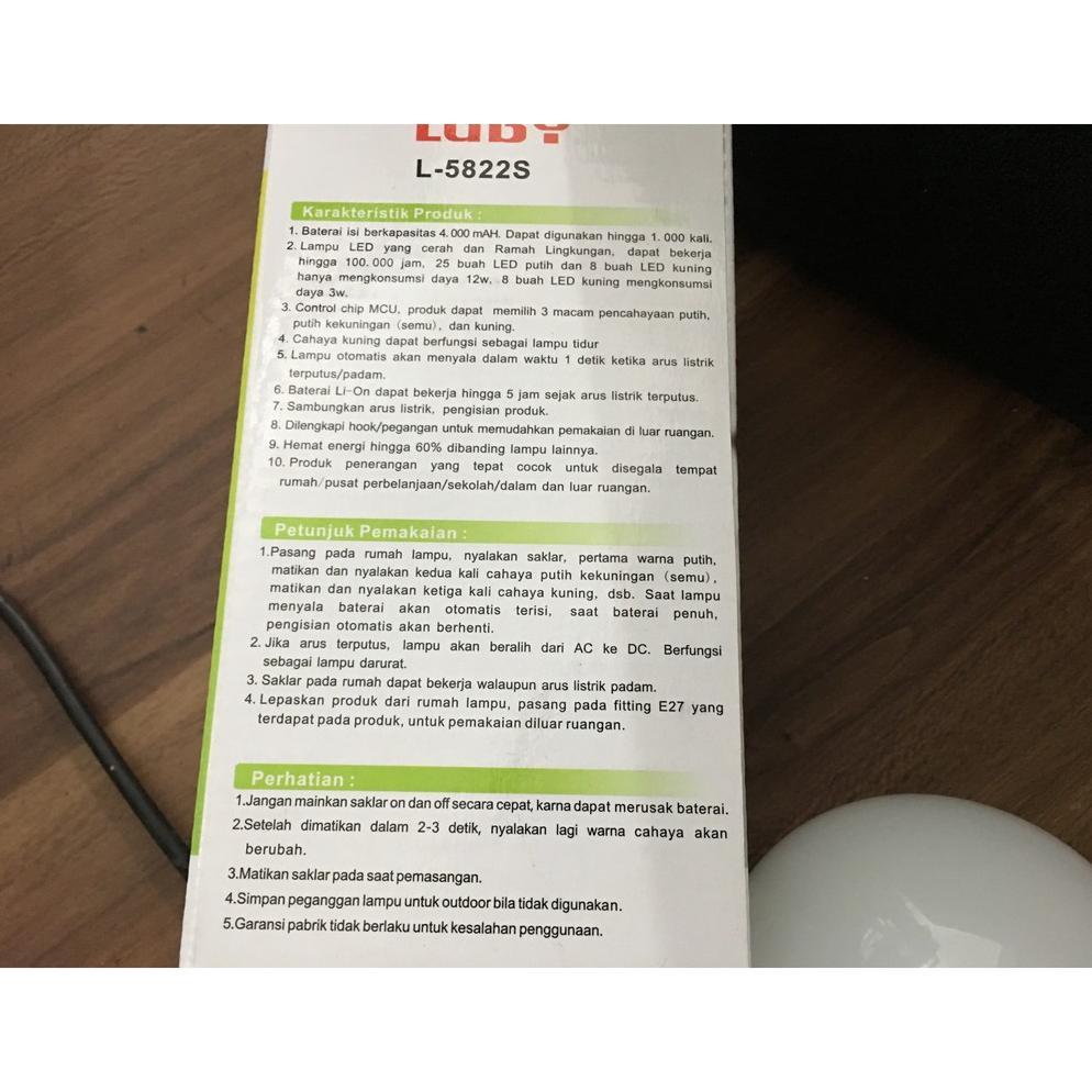 LAMPU LED Charge untuk EMERGENCY merk LUBY L5822 5822 Putih Kuning Lampu emergency