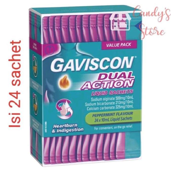 Ready stock Gaviscon dual / double action obat maag gaviscon liquid isi 24 murah