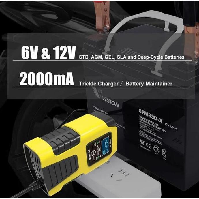 Murah Charger Aki Foxsur 6V 12V - 2A Smart Battery Charger Cass Battery Accu