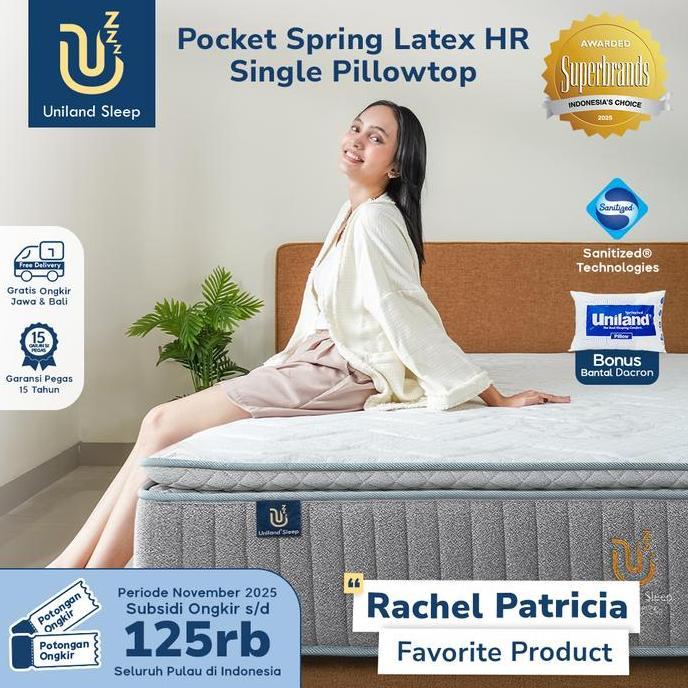 Kasur Pocket Spring Bed Latex HR Single Pillowtop 30cm Uniland Sleep