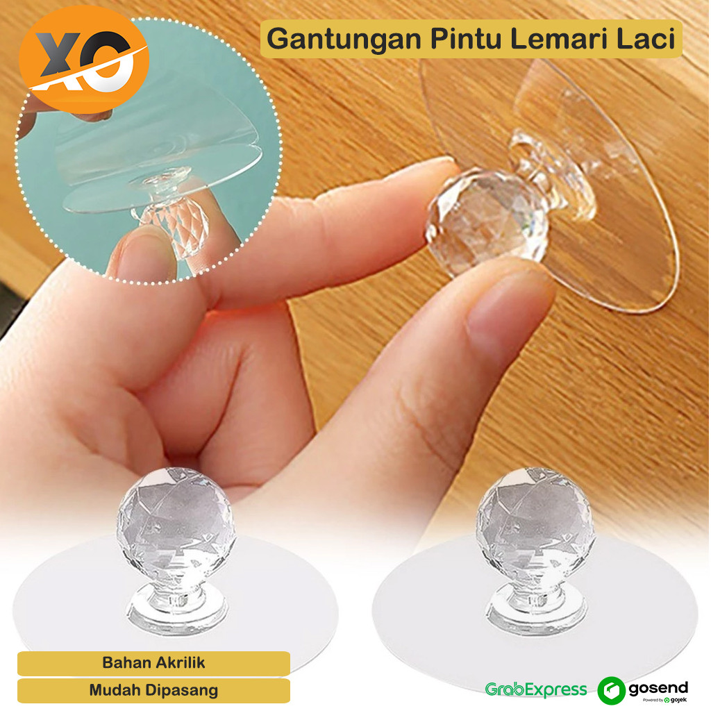 Gagang Pintu Tempel Plastik Knop Handle Pegangan Laci Crystal Kloset Gantungan Kenop Transparan Baha