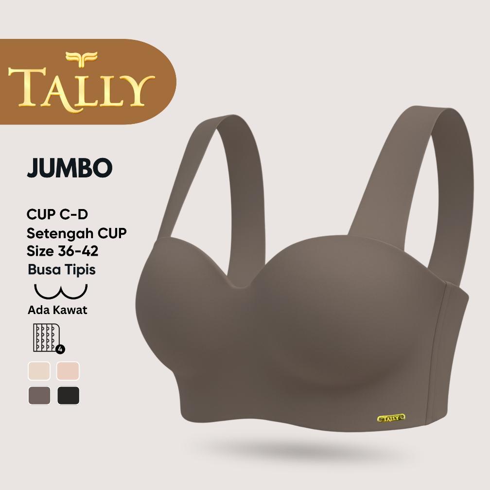 TALLY Bra Ada Kawat Busa Tipis Bahan Nilon Seamless CUP C - D Kait 4 Bra JUMBO Setengah Cup BH 1296 