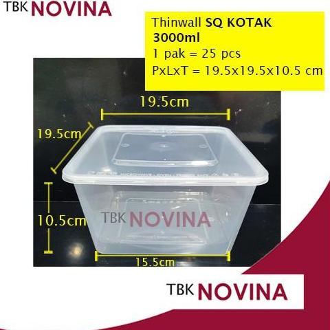 [25Pcs]Thinwall 3000Ml Square Food Container Box Tempat Makan Plastik Kotak Nasi Penyimpanan Makanan