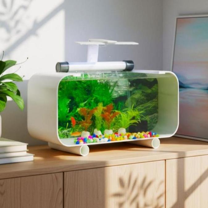 AQUARIUM MINI PERSEGI 35CM FULL SET BACKGROUD PERMANEN akrilik jumbo AME