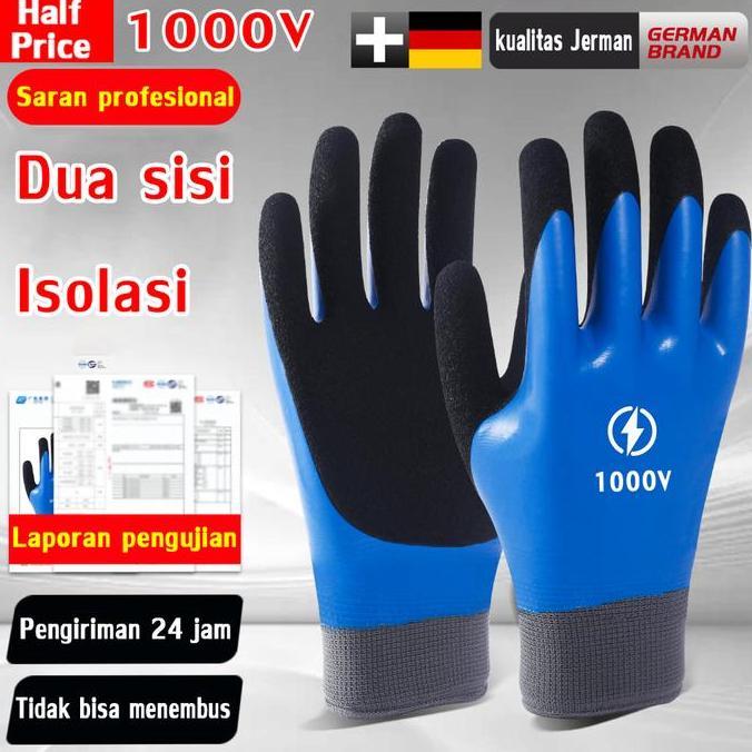 Sarung Tangan Berinsulasi 1000V Karet Tahan Air & Tekanan Tinggi Anti Tusuk & Getaran untuk Pekerja 