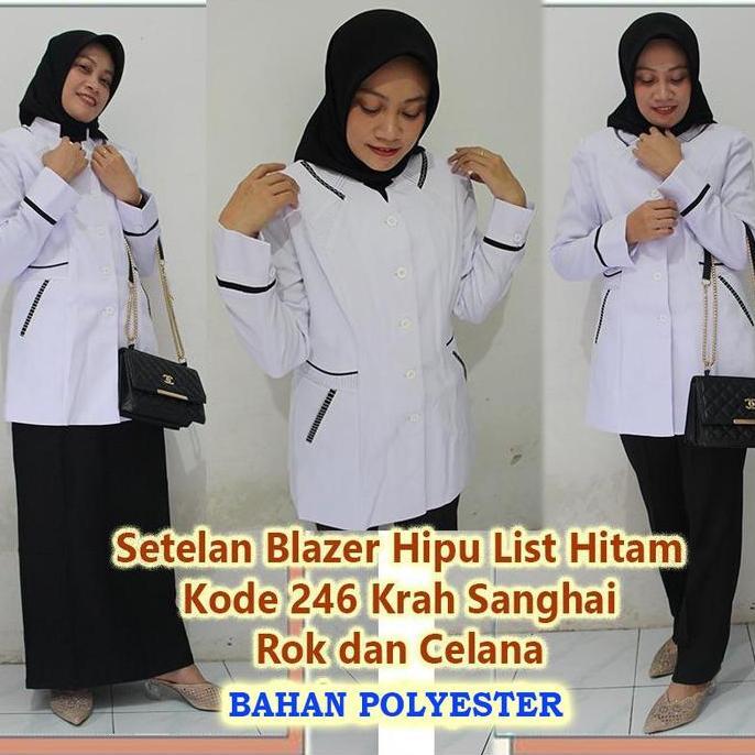 NEW BLAZER HITAM PUTIH LIST SETELAN ROK DAN CELANA-SERAGAM GURU DAN PNS-PAKAIAN PEMDA TERBARU-BLAZER