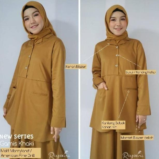 NEW SERAGAM PNS WANITA PDH KHAKI MODEL GAMIS KANTONG BY RIYANI ORI